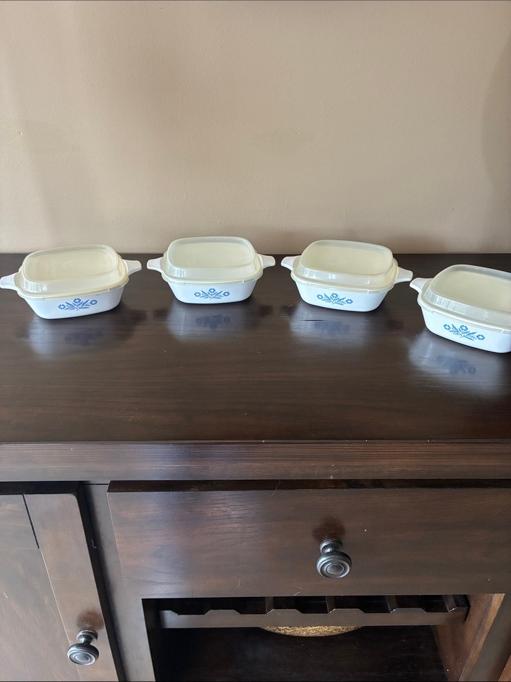 Corningware White Casserole Set with Blue Cornflower Pattern